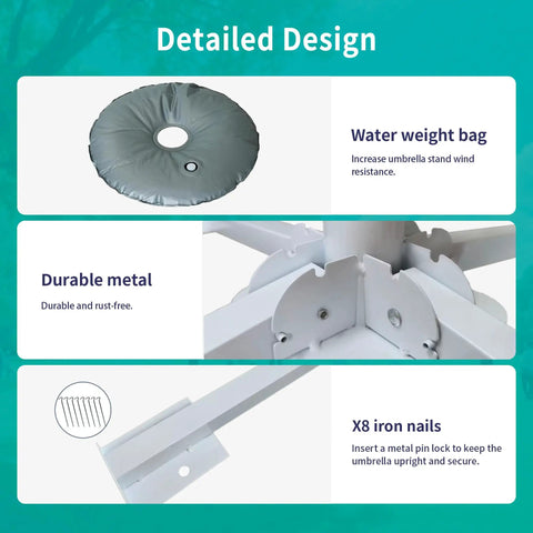 Foldable Portable Beach Umbrella Stand With Weight Bag Sturdy Rust Free Tempered Iron Design Features