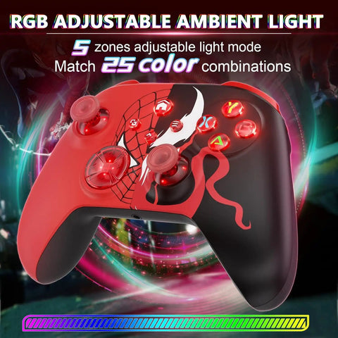 RGB Wireless Gaming Controller For Xbox Series X And S, Xbox One And PC with vibrant red black design and RGB lights