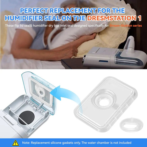 Replacement CPAP Gasket Kit for DreamStation 1 Flip Lid Seal and Humidifier Dry Box Inlet Seal, Silicone Gasket 1120613, Leak-Proof, Compatible With DreamStation Heated Humidifier by Philips Respironics, silicone seals