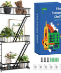 Built Tight Three Tier Fire Escape Wall Shelf In Matte Black For Bedroom Living Room Or Dorm Decor Heavy Duty Ladder Shelf with plants and photo frame.