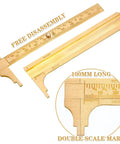 Brass Vernier Caliper Pocket Caliper Set With Double Scale mm And Inch, showing ruler and close-up of scale marks.