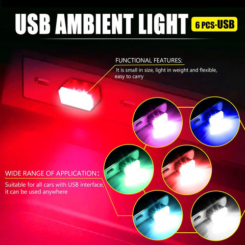 USB LED Car Interior Ambient Lighting Kit With Six Colors Portable Mini Plug In Night Light display with color options