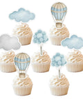 Adventure Awaits Hot Air Balloon Cupcake Toppers 36 Piece Set Blue Clouds Party Picks For Baby Shower Birthday Party Decorations For Boys And Girls on cupcakes