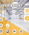 Warehouse with Hella Bright 200W LED High Bay Light With 32,000 Lumens, 160 LM Per W, 120 Degree Beam, 1-10V Dimmable Lighting