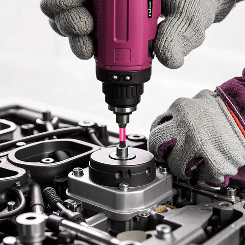 Using pink 20 Piece Hex Head Allen Wrench Drill Bit Set With Quarter Inch Hex Shank, S2 Steel Bits, Magnetic Tips on machinery.