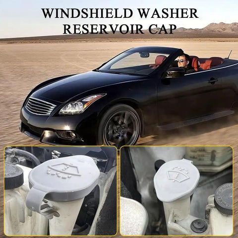 Windshield Washer Reservoir Cap Replacement 28913JK60A for Infiniti Q60 shown installed and close-up