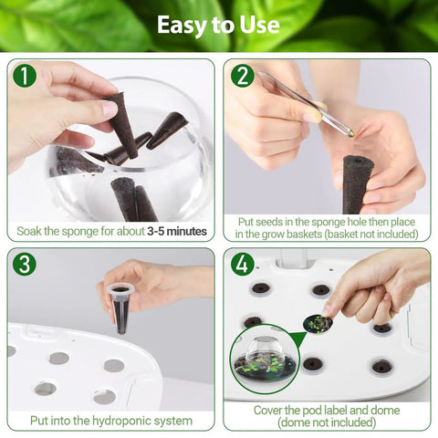 Step-by-step guide using 120 Pcs Hydroponic Pods Kit With 60 Grow Sponges And 60 Pod Labels For AeroGarden, indoor gardening instructions.