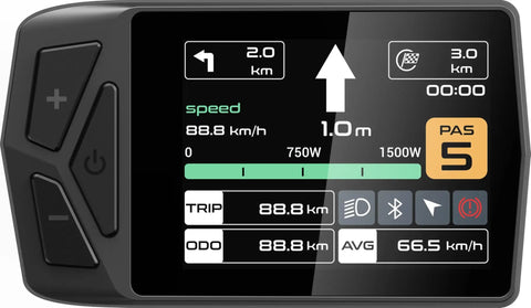 Smart controller display from Beefy 48V 500W Rear Hub Ebike Conversion Kit with speed and trip metrics