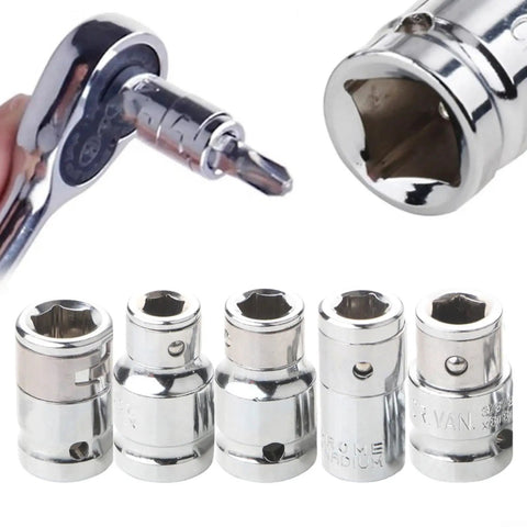Must Have Hex Socket Adapter Kit forged from tough CR-V Steel Transforms Your 1/4 3/8 And 1/2 Inch Square Drive Ratchets Into Super Cool Screwdriver Bits For Any Drilling Or Driving Job Fast. 5-piece chrome vanadium socket adapter set with 1/4, 3/8, 1/2 inch sizes