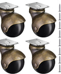 Heavy Duty Four Pack Two Inch Vintage Antique Brass Ball Caster Wheels With Slick 360 Spin Bearing, 4 casters and screws.
