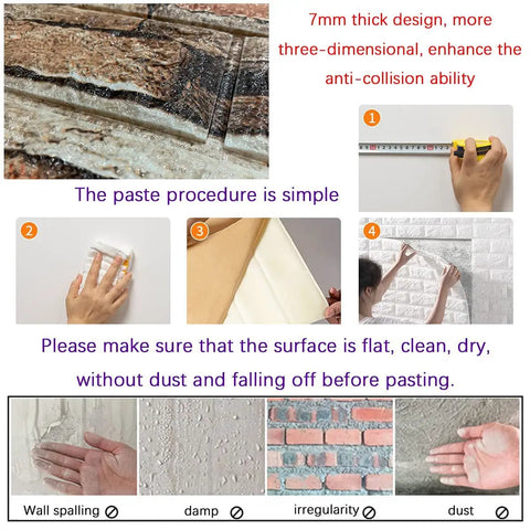 Peel and Stick 3D Faux Brick Wall Panels, Self Adhesive Foam Wallpaper installation process and surface preparation tips.