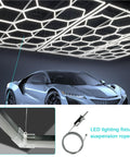 30 Pack Hexagon Garage Light Suspension Cables Kit 1m Stainless Steel Wire Rope in use with car under LED ceiling display