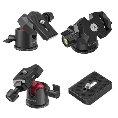 All Purpose Mini Ball Head For Tripods And Monopods 360 Degree Panoramic Rotation With One Quarter To Three Eighths Screw Adapter