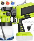 Cordless paint sprayer compatible with Ryobi 18V batteries with adjustable nozzles for effortless precision finishing.