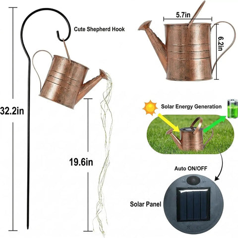 Dimensions of Solar Powered Watering Can Fountain With Cascading Warm White Fairy Lights For Outdoor Gardens And Yards shown