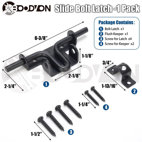 Beast Mode Heavy Duty Slide Bolt Gate Latch Black Powder Coated Steel Barn Door Hardware With Padlock Hole. Includes latch and screws.