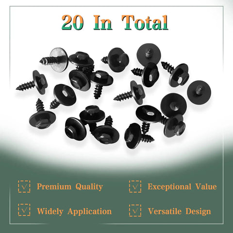 Heavy Duty Hex Head Sems Screws For Bmw Fender Liner And Engine Undercover Replacement Fasteners With Dead Nuts Tight Fitment For 3 Series 5 Series X3 X5 Auto Body Panels, 20 screws displayed.