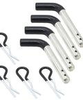 Built To Last Zinc Plated Steel Trailer Hitch Pin And Clip Set One Half Inch Diameter Fits Class One And Class Two Hitches Vinyl Coated Head For Extra Durability Four Pack For Easy Replacements showing zinc-plated hitch pins with vinyl-coated heads and clips in a set of four.