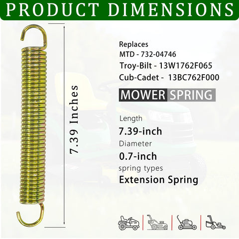 Extension Spring With Hook Ends For Lawn Tractors That Fits 732-04746 And Other Heavy Duty Models From MTD Troy-Bilt Cub Cadet Craftsman Bolens Remington Ryobi Yardman Yard Machine And Mower Brake Return System