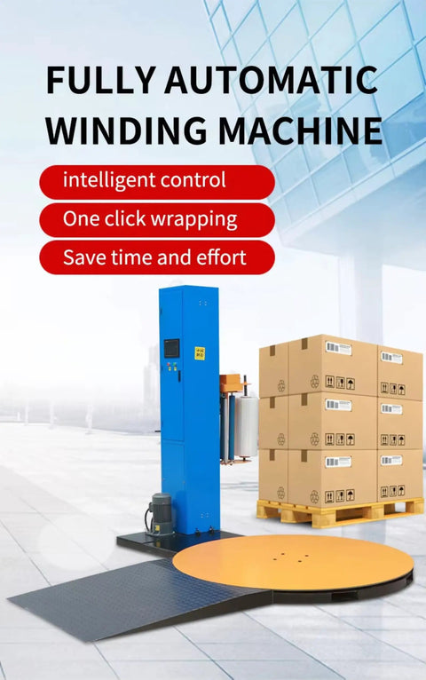 Heavy Duty Automatic Pallet Wrapping Machine With Wide Stretch Film Roll Wrapper, fully automatic with winding machine and boxes.