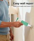Person using All In One Drywall Repair Kit For Holes And Cracks With Mending Agent Scraper Sandpaper And Nozzle Extender on wall.