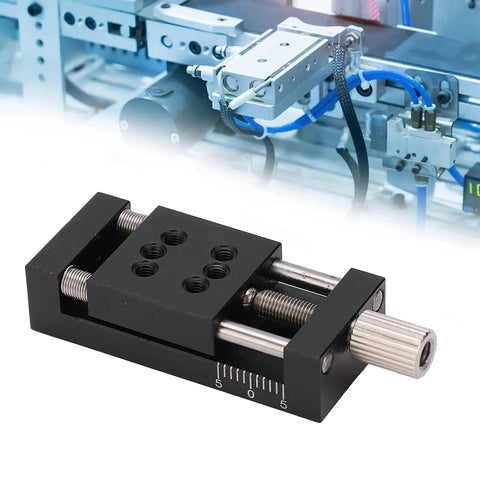 High Precision Aluminum Alloy Linear Stage Actuator Featuring A Manual Fine Tune Platform Sliding Table Built Like A Tank For Straightforward Microscope Alignment And Lab Gear, black manual slider with micrometer crank.