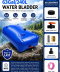 63 Gallon Water Bladder Tank Portable 2000D PVC Storage Bag Blue Heavy Duty Three Layer Tank With Reinforced Mesh Seams Leak Proof
