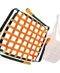 Heavy Duty Nylon Hoist Lifting Net For Cargo And Industrial Gear Transport with orange woven mesh and strong corner slings.