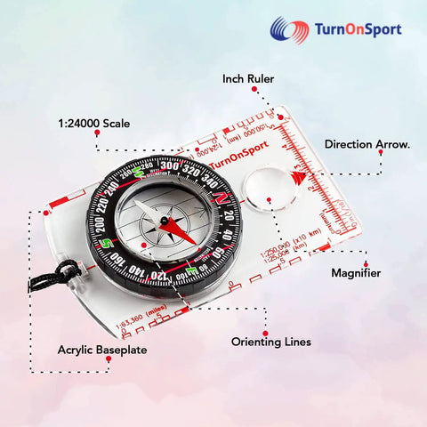 Hiking And Backpacking Compass For Quick Navigation Dope Field Tool with 360 Degree Bezel and liquid-filled needle on acrylic baseplate