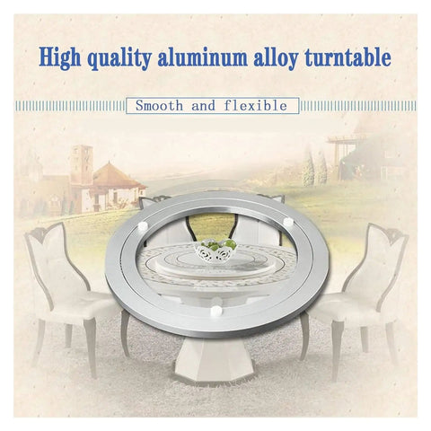 360 Degree Rotating Table Base Bearing With Smooth Swivel For Kitchen Dining Lazy Susan Heavy Duty Ball Bearing Built To Last 12 Inch Aluminum Alloy Construction displayed on table