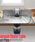 Commercial Grade Aluminum Router Lift Kit With 180 Degree Rotatable Table Insert Plate For Precision Woodworking And Fine Detail Carving Tasks No Sweat Assembly atop a wooden surface.