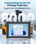 Heavy Duty Ten Inch Rugged Windows 11 Tablet Powered By Beefy Intel I5 Processor And Lightning Fast 16 Gigabyte Memory For Kickass Industrial Job Site Tasks And Reliable Off Grid Connectivity Without Any Hassle featuring 8000mAh battery for full-day use.