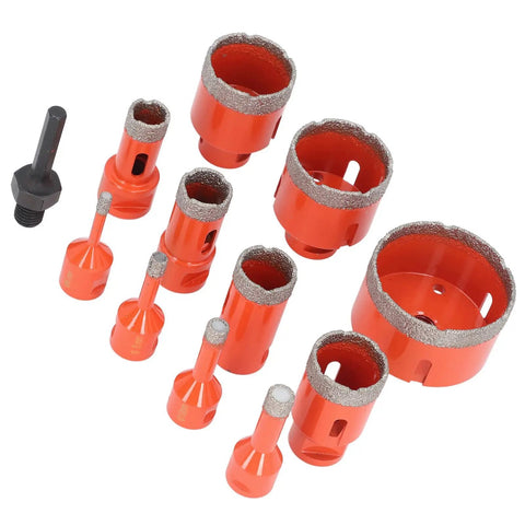 Heavy Duty 11 Piece Hole Saw Kit With M14 Adapter For Drilling Ceramic Tile Marble And Granite. vacuum brazed steel hole saw set