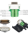 DB9 Solderless Breakout Connector Set - RS232 D-Sub 9-Pin Male and Female Adapters with labeled terminals visible.