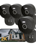 2K Wired Security Camera for Indoor and Outdoor Use with IP65 Weatherproof and Color Night Vision, shown with smartphone display