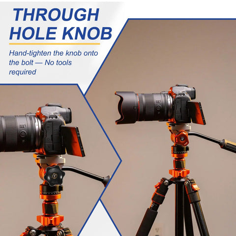 Camera mounted on tripod using Grippy M5 X 25mm Star Knobs 10 Pack Knurled Through Hole Screw On Type For T Track Bolts And Mechanical Equipment Black Ready For DIY Shop Upgrades And Heavy Duty Clamp Work On Milling Machines CNC Workbenches.