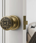 Antique Brass Door Knob With Intricate Floral Design For Privacy Use Classic Vintage Look For Interior Doors Durable And Elegant Hardware