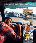 Driver sleeping in truck cab with 12V 9500BTU Mini Split Truck Air Conditioner With Brushless Motor; energy-efficient benefits shown