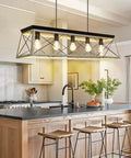 Five Light Industrial Kitchen Island Pendant Light Fixture With Oak White Frame Farmhouse Metal Chandelier over kitchen island