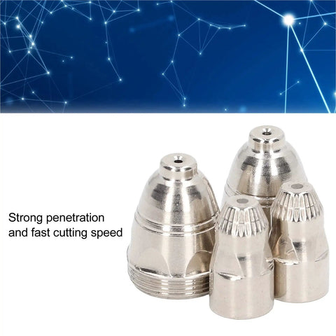 Heavy Duty 50 Piece Plasma Cutting Torch Consumable Kit With Copper Nozzles And Electrodes, includes copper nozzles for precision cutting.