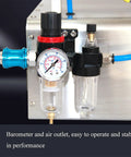 Top Notch Pneumatic Liquid Filling Machine With 30 Liter Hopper And Single Nozzle Piston Head air outlet and barometer for accurate performance.