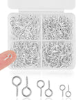 Three Styles Mini Screw Eye Pins Set 720 Pcs Silver Eye Screws For DIY Crafts Jewelry Making Tiaras Art Projects and Hooks in a box