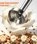 800W Corded Handheld Immersion Blender With Four Sharp Stainless Steel Blades Multi Speed Controls And One Touch Pulse For Effortless Soups And Smoothies Made Easy By This Heavy Duty Kitchen Game Changer Black, showcasing stainless steel blender blade in motion.