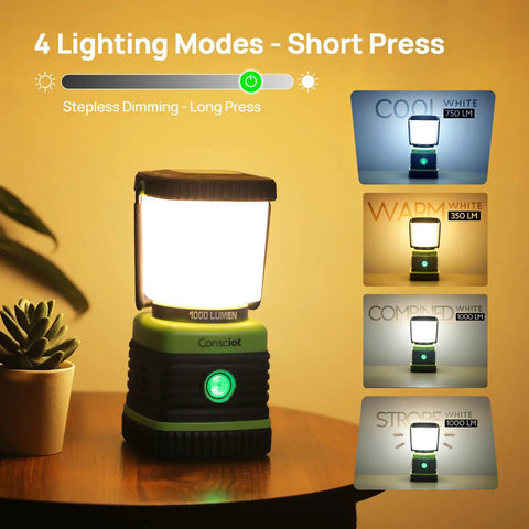 Ultra Bright LED Camping Lantern 1000 Lumens With Four Light Modes Battery Powered IPX4 Waterproof Tent Light Green