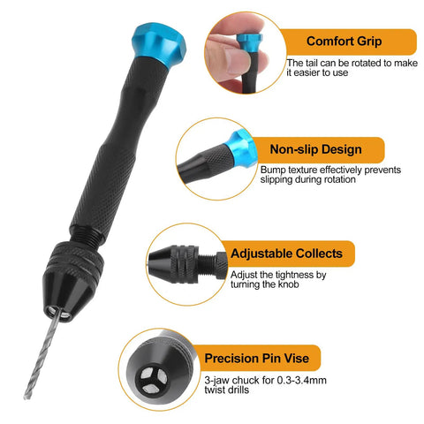 Miniature Pin Vise Hand Drill Set With Semi Automatic Push Drills And HSS Twist Bits for Jewelry Making Model Building Electronics Repair