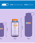 Image of three amethyst Nalgene bottles, featuring 32 Oz Wide Mouth Water Bottle For Hiking And Gym Use BPA Free Durable Leak Proof