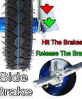 Close-up of Heavy Duty Rubber Wheel Casters With Pneumatic Tires And Swivel Brake showing tire tread and side brake mechanism.