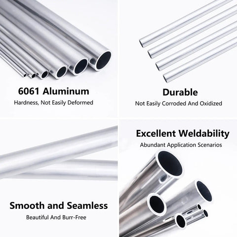 6061 Aluminum Round Tubing Two Pack One Half Inch Outer Diameter Seamless Tube With 0.08 Inch Wall And Ten Inch Length For DIY