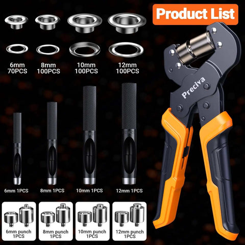 All In One Grommet Tool Kit With Four Jaw Sizes One Half Inch One Quarter Inch Five Sixteenths Inch Three Eighths Inch For Quick Change Eyelet Setting Includes 370 Grommets Handheld Pliers For Tarps Tents Canvas Vinyl Leather Craft Projects DIY Friendly
