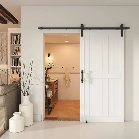 Smooth Sliding Barn Door Hardware Kit 40X84 Inch Rustic Wood Panel Room Divider with heavy duty track in modern interior.
